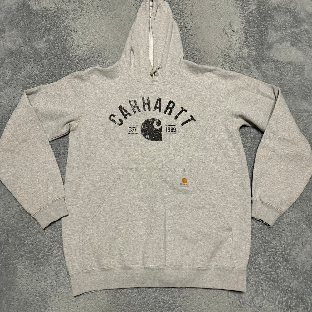 Carhartt Hoodie Mens Medium gray Graphic Workwear Sweatshirt